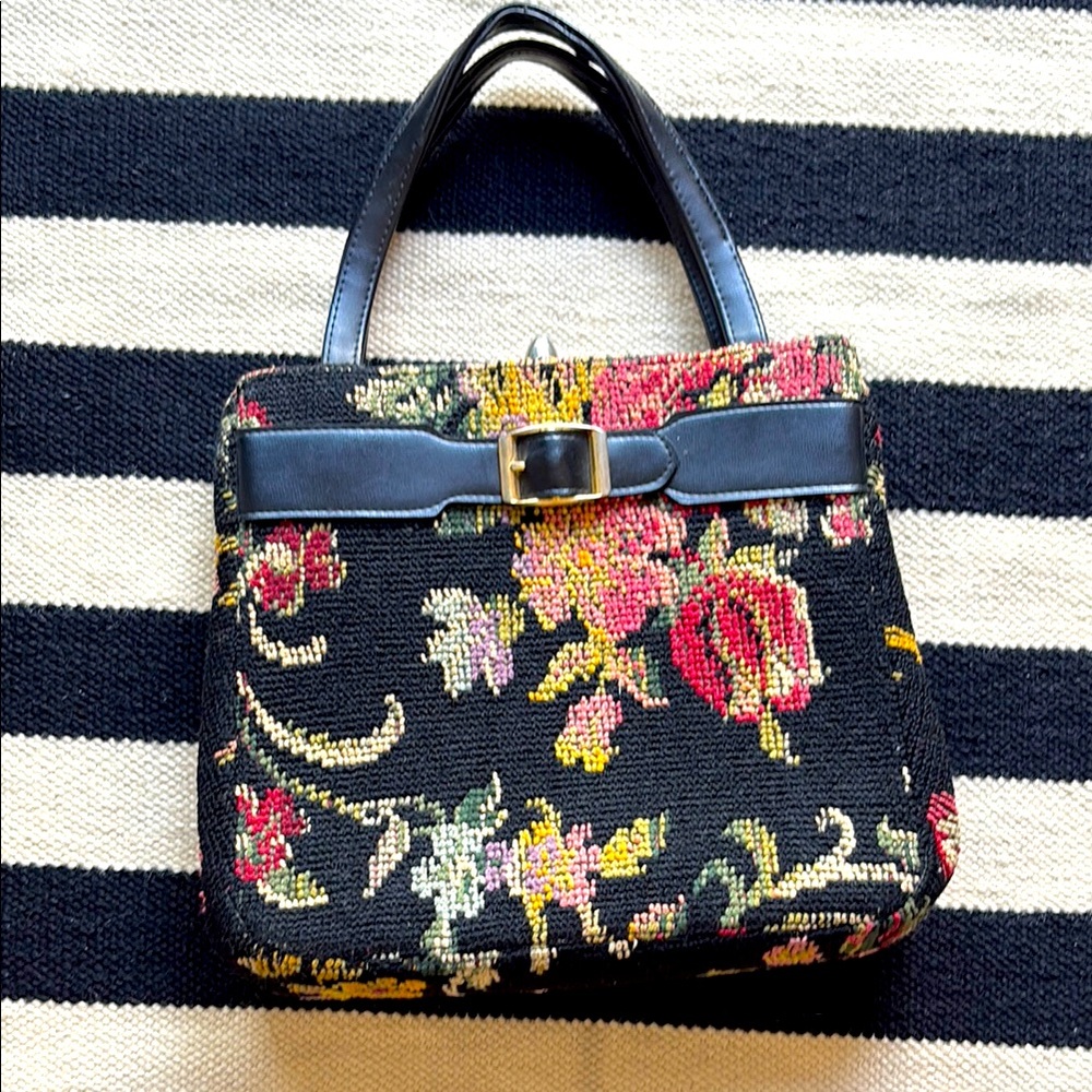 Vintage Floral Carpet Black Handbag